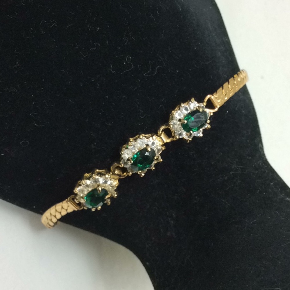 Vintage faux diamond & emerald earrings & bracelet